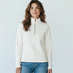 NWT Women's White Quarter-Zip Soft Sweater Pullover, Fleece, XSmall